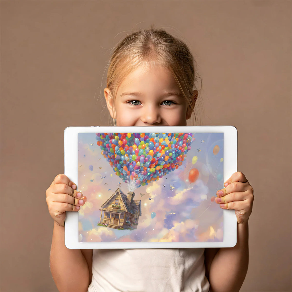 Floating Balloon House Mural Wallpaper — Whimsical Sky Fantasy Mural Wallpaper - room preview 03
