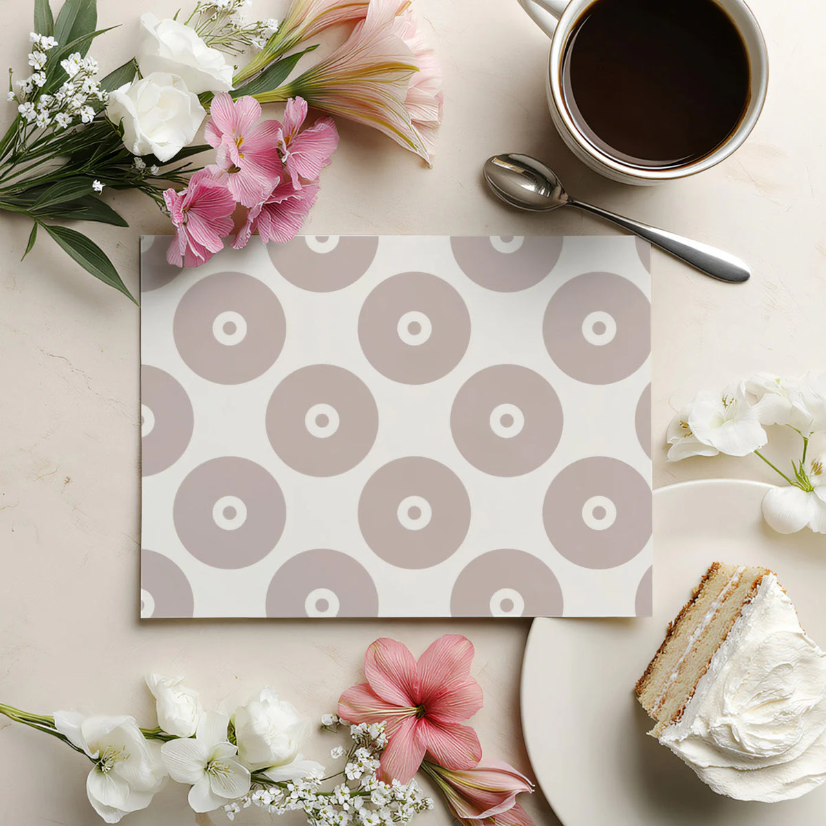 Minimalist Taupe Circle Mural Wallpaper — Scandi Pattern Decor Mural Wallpaper - room preview 03