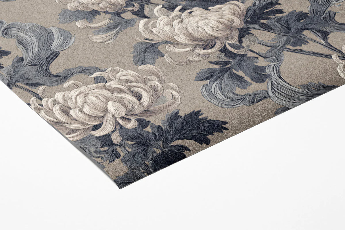Vintage Chrysanthemum Vine Mural Wallpaper in Muted Gray and Taupe Mural Wallpaper - room preview 03