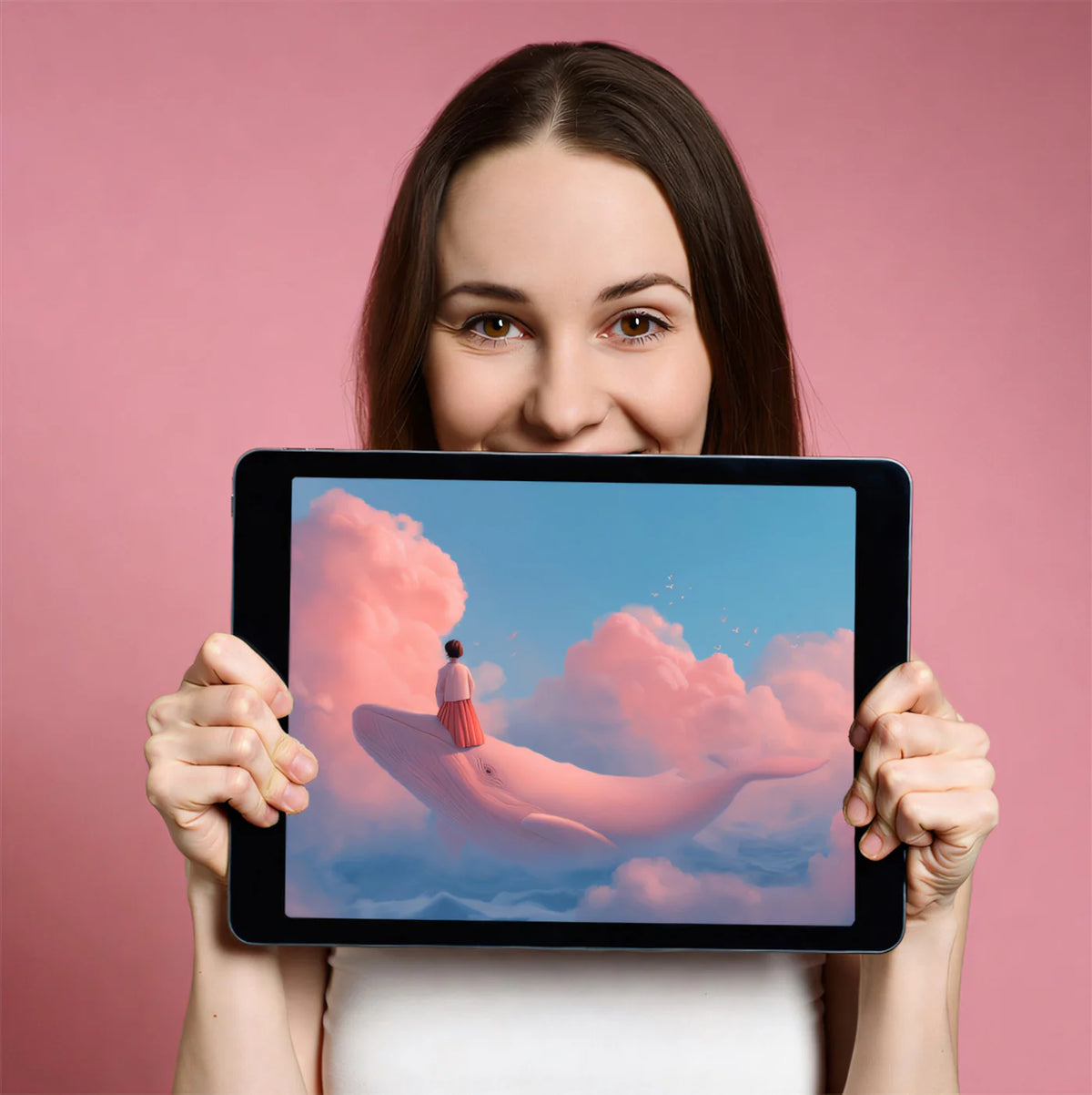 Girl Riding Whale Mural Wallpaper — Whimsical Sky Fantasy Mural Mural Wallpaper - room preview 03