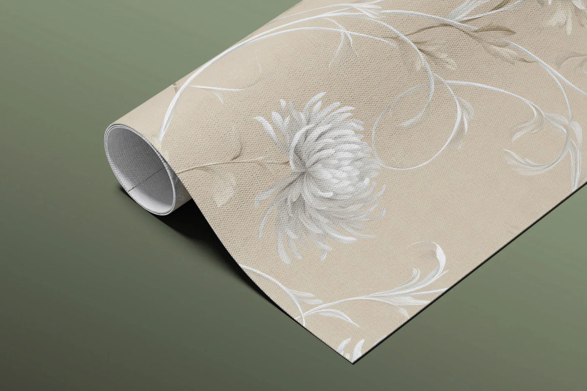 Silver Chrysanthemum Swirl Mural Wallpaper in Warm Beige Mural Wallpaper - room preview 03