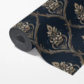 Midnight Baroque Damask Mural Wallpaper — Ornate Heritage Pattern Mural Wallpaper - room preview 03
