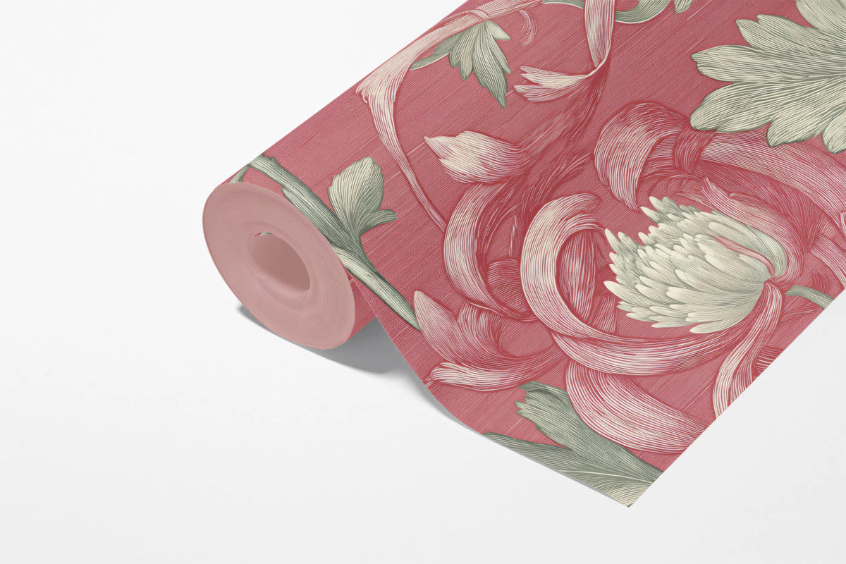 Vintage Chrysanthemum Mural Wallpaper — Ornate Botanical Bloom Mural Wallpaper - room preview 03