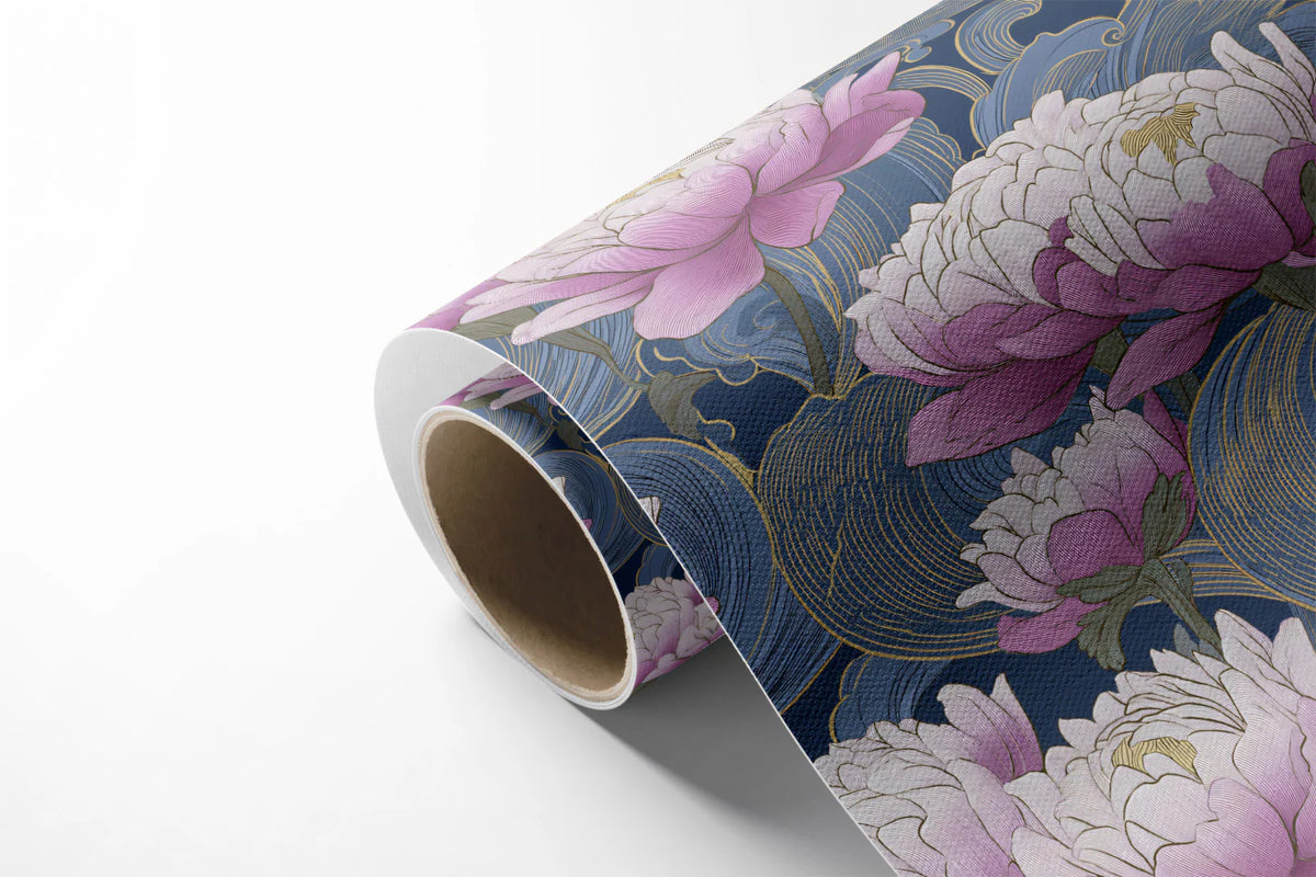 Chinoiserie Lotus Wave Mural Wallpaper — Artistic Floral Decor Mural Wallpaper - room preview 03