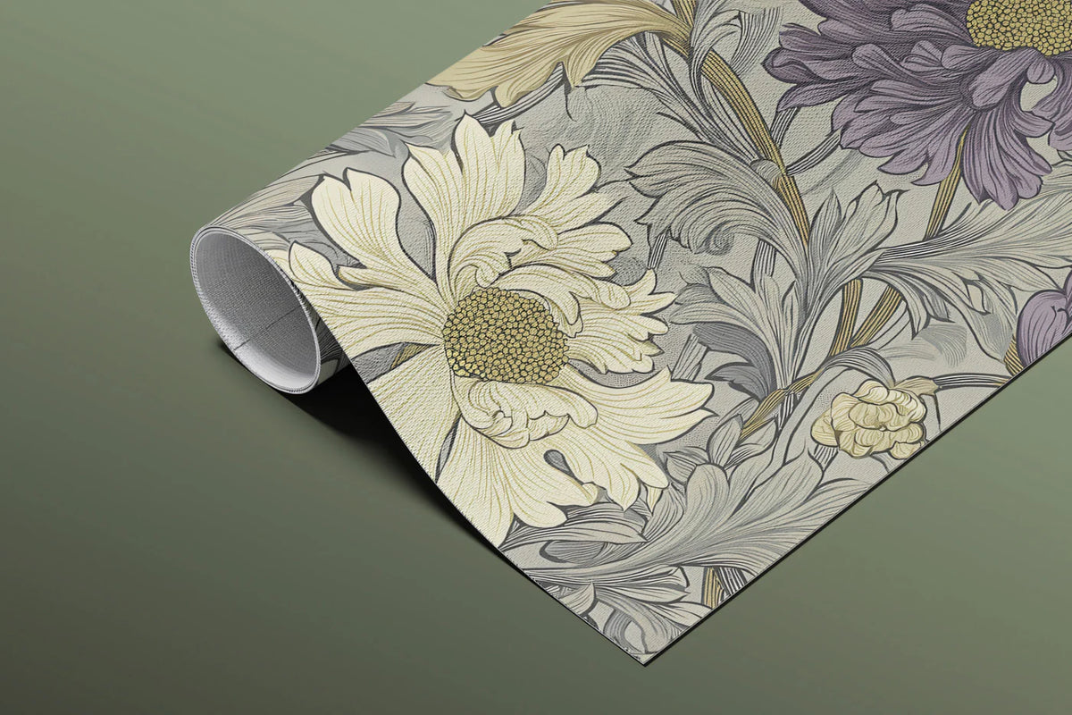 Vintage Chrysanthemum Floral Mural Wallpaper — Traditional Botanical Mural Wallpaper - room preview 03