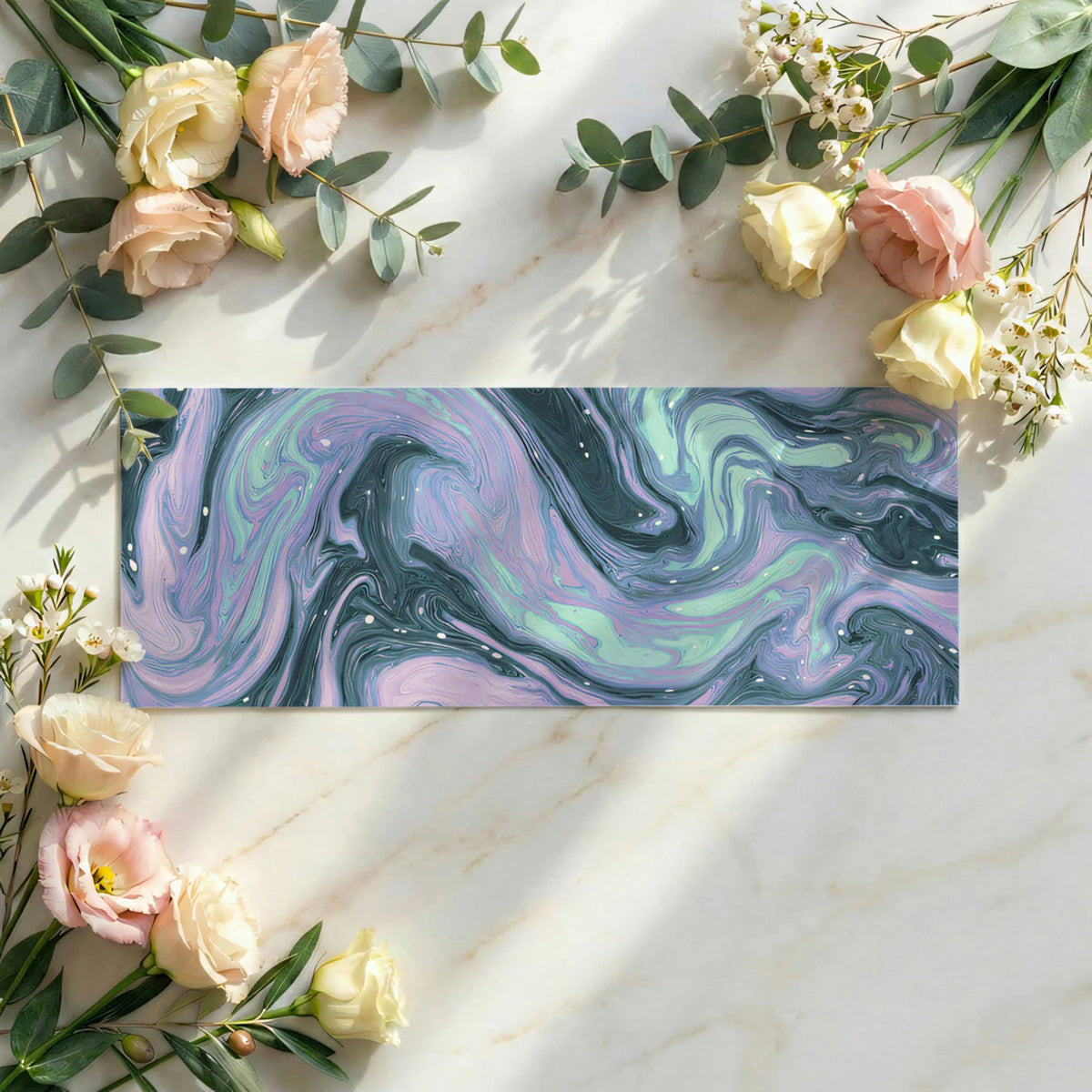 Teal and Lavender Swirl Mural Wallpaper — Modern Fluid Art Mural Wallpaper - room preview 03