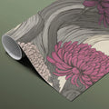 Stylized Chrysanthemum Floral Mural Wallpaper — Artistic Grey Swirls Mural Wallpaper - room preview 03