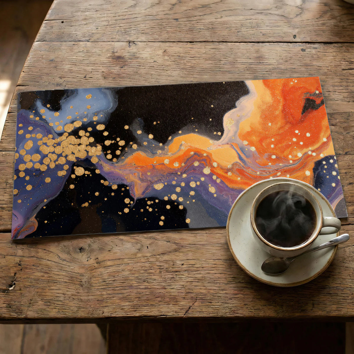 Fluid Abstract Mural Wallpaper with Gold Accents — Modern Art Wall Mural Wallpaper - room preview 03