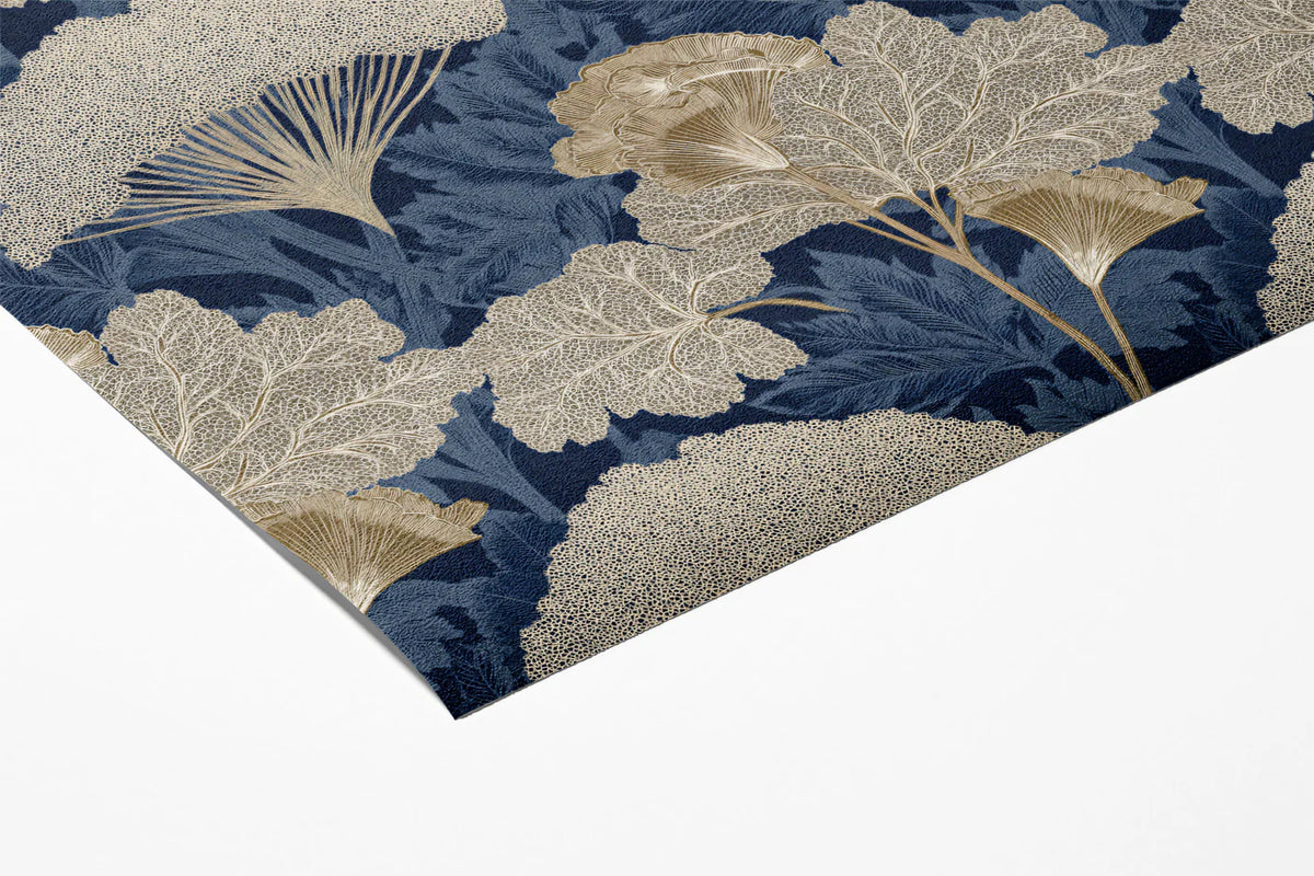 Stylized Fern and Botanical Mural Wallpaper — Midnight Blue & Gold Mural Wallpaper - room preview 03