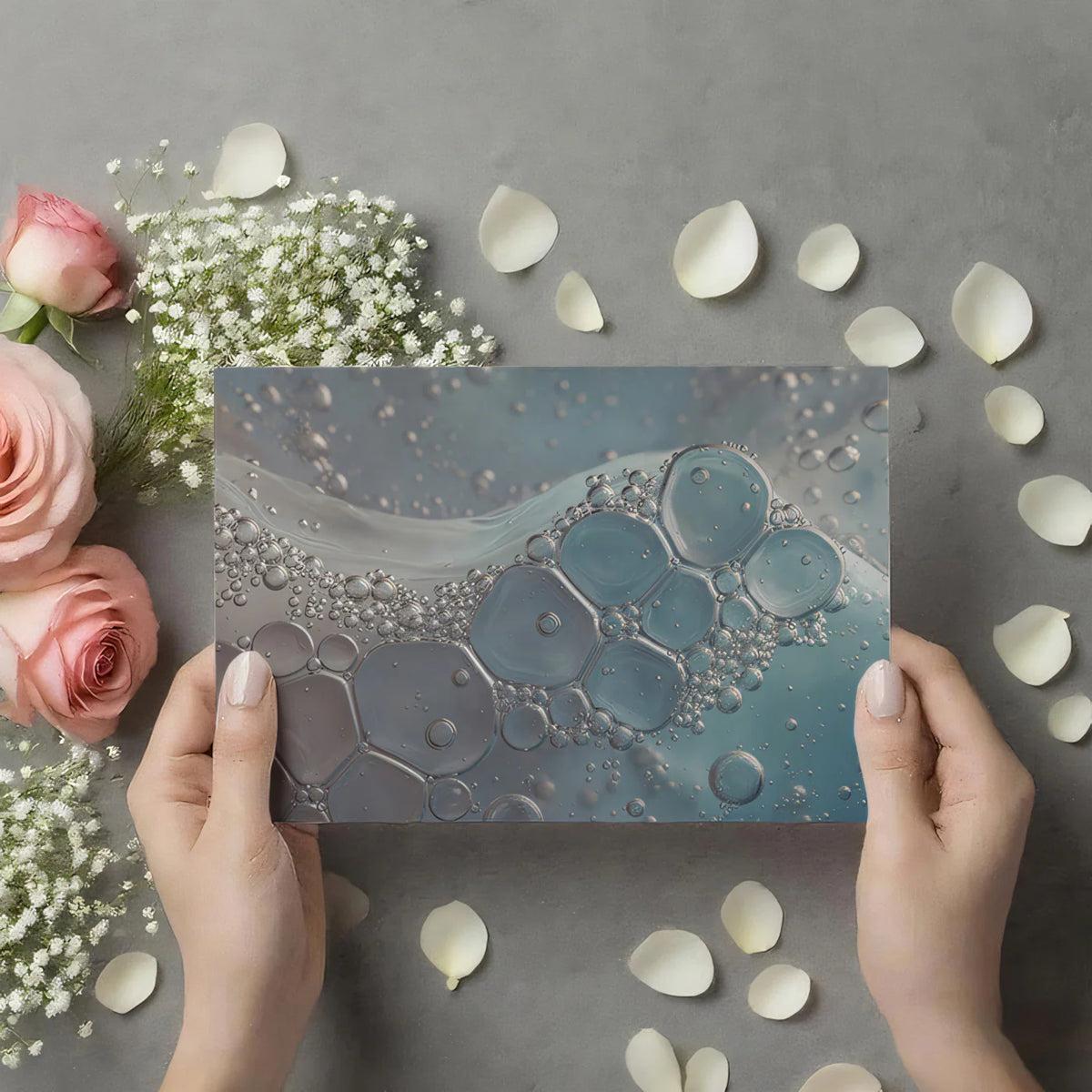 Macro Fluid Bubble Mural Wallpaper — Soft Blue Abstract Mural Wallpaper - room preview 03