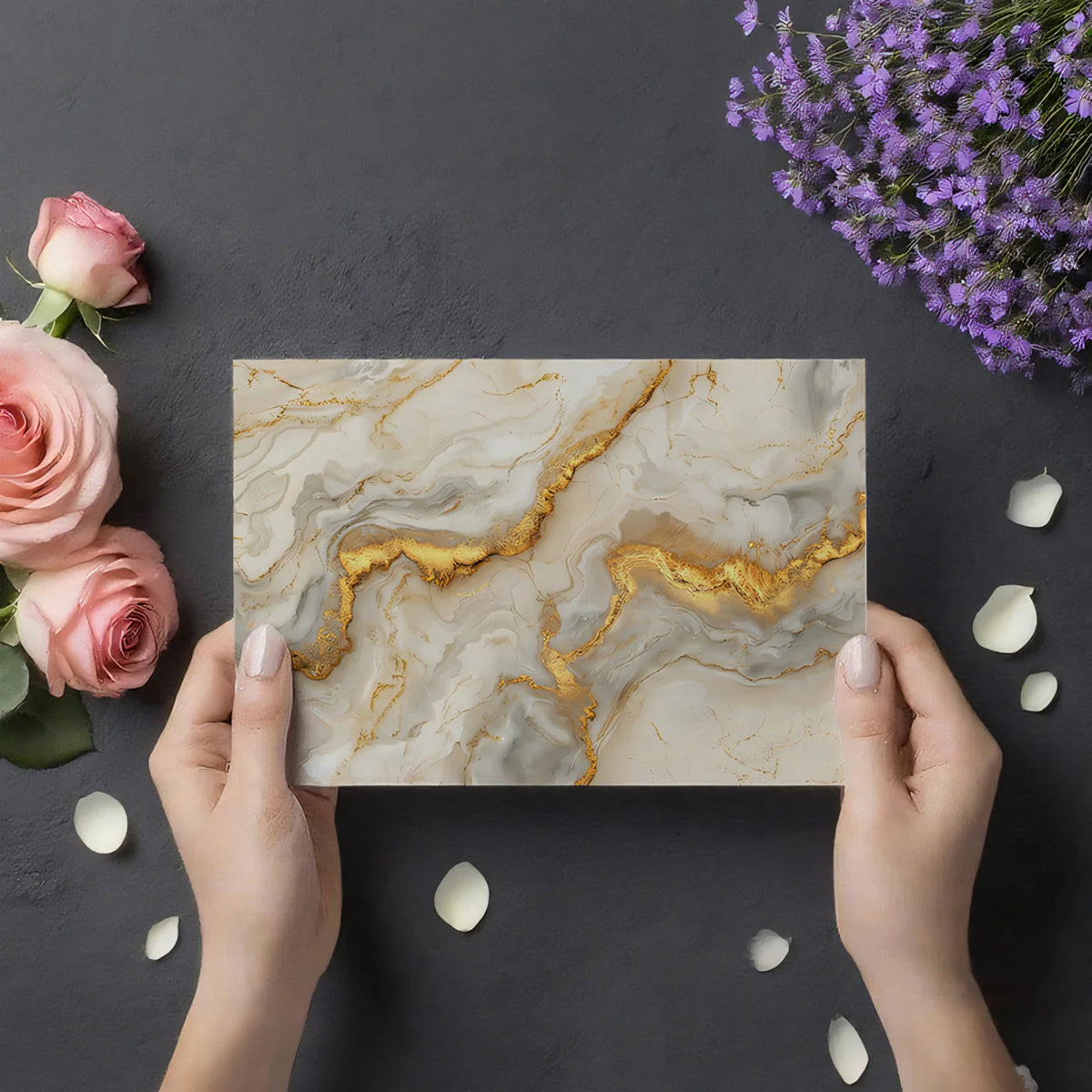 Gold Veined Marble Mural Wallpaper — Luxury Stone Interior Decor Mural Wallpaper - room preview 03