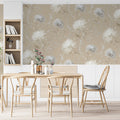Cream Chrysanthemum Floral Mural Wallpaper — Traditional Botanical Mural Wallpaper - room preview 03