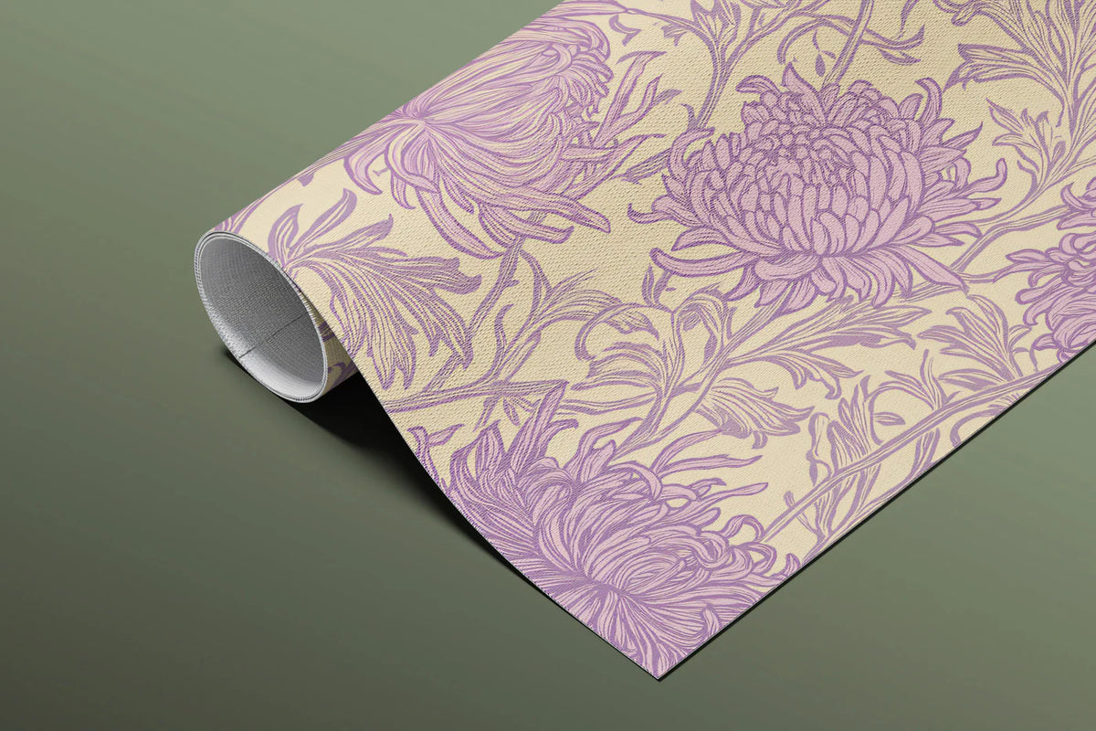 Vintage Purple Chrysanthemum Mural Wallpaper — Traditional Floral Mural Wallpaper - room preview 03