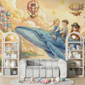 Floating Whale and Sky Castle Mural Wallpaper — Whimsical Storybook Mural Wallpaper - room preview 03