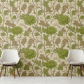 Olive Chrysanthemum Botanical Mural Wallpaper — Vintage Floral Design Mural Wallpaper - room preview 03