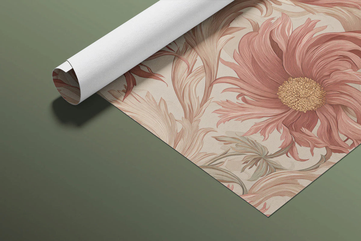 Terracotta Peony Botanical Mural Wallpaper — Ornate Floral Art Mural Wallpaper - room preview 03