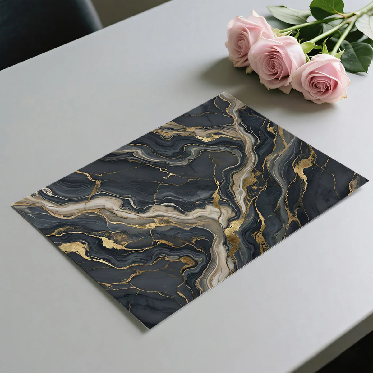 Dark Marble Mural Wallpaper with Liquid Gold Veins Mural Wallpaper - room preview 03