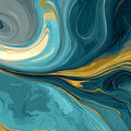 Teal and Mustard Fluid Marble Mural Wallpaper — Artistic Swirls Mural Wallpaper - room preview 03