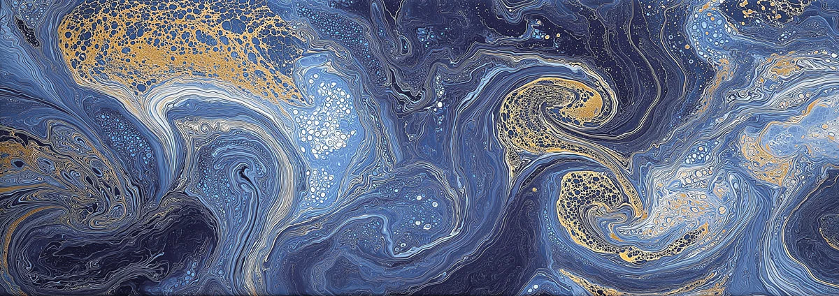 Cosmic Fluid Mural Wallpaper in Navy and Gold Lacing Mural Wallpaper - room preview 03