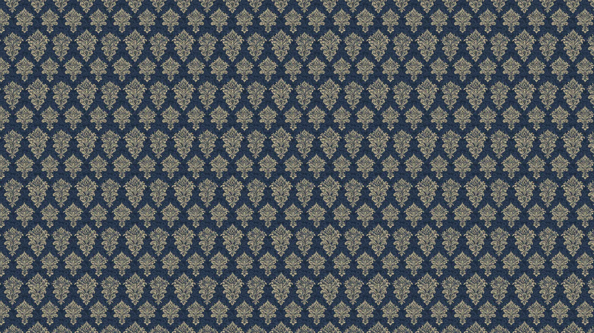 Traditional Fleur-de-lis Crest Mural Wallpaper in Navy and Gold Mural Wallpaper - room preview 03