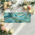 Fluid Marble Swirl Mural Wallpaper in Teal and Gold Mural Wallpaper - room preview 03