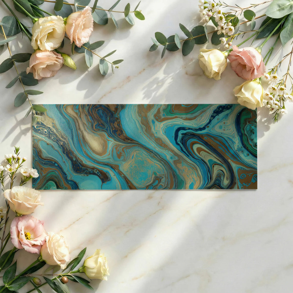 Turquoise and Bronze Fluid Art Mural Wallpaper - room preview 03