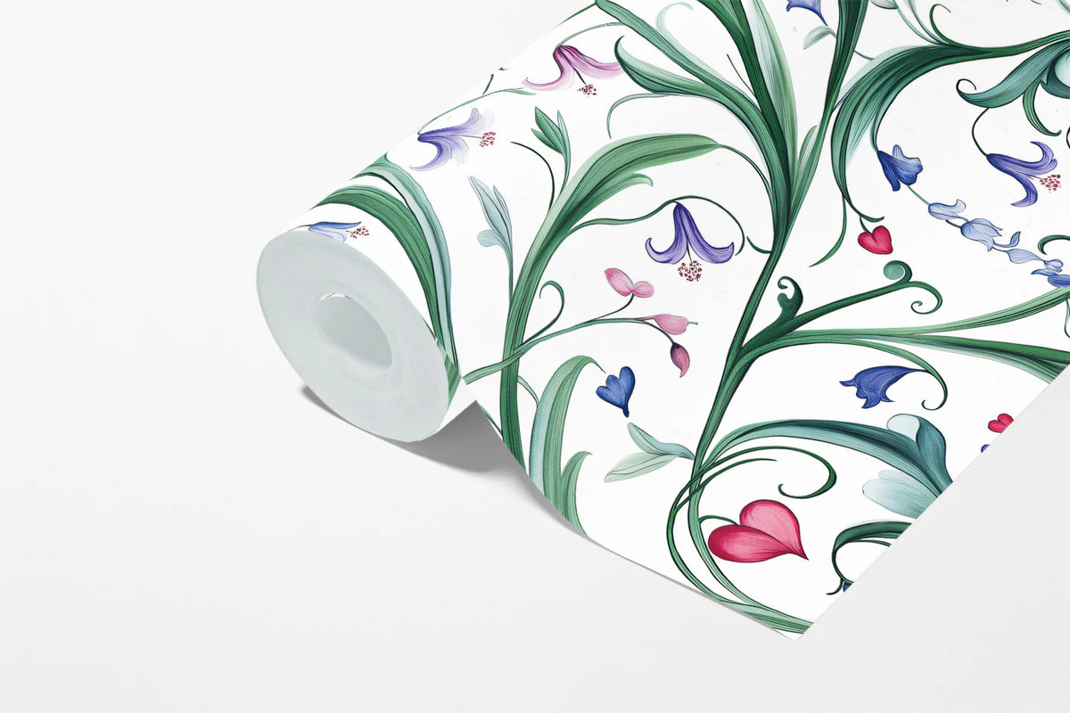 Entwined Lily and Heart Botanical Mural Wallpaper - room preview 03