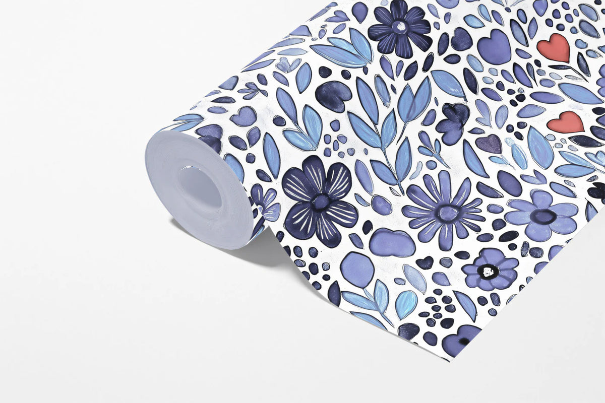 Watercolor Floral and Heart Mural Wallpaper — Whimsical Design Mural Wallpaper - room preview 03