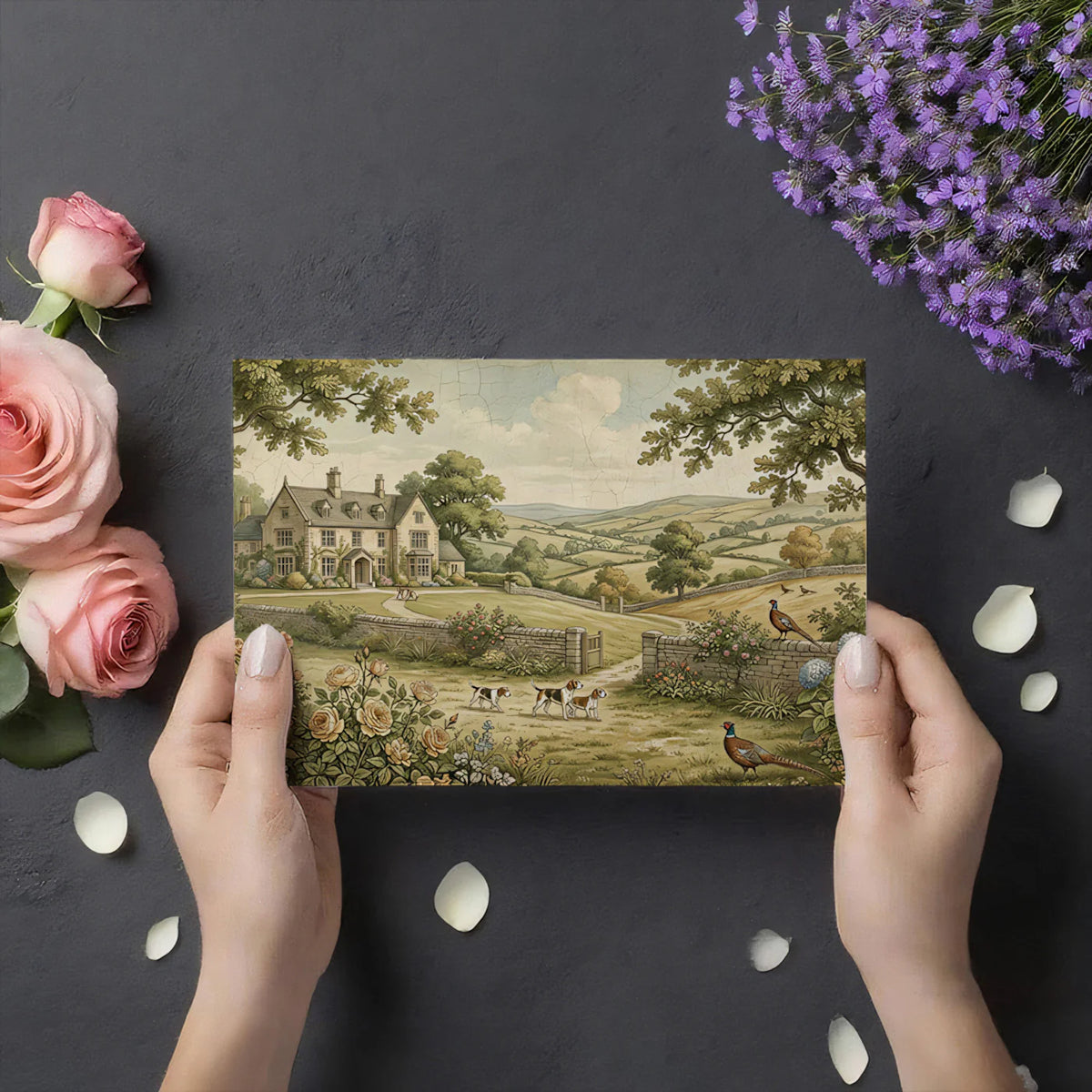 English Manor Pastoral Mural Wallpaper — Traditional Landscape Art Mural Wallpaper - room preview 03