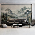Misty Mountain Lake Mural Wallpaper in Watercolor Style Mural Wallpaper - room preview 03