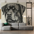 Rottweiler Portrait Mural Wallpaper — Fine Ink Line Art Mural Wallpaper - room preview 03