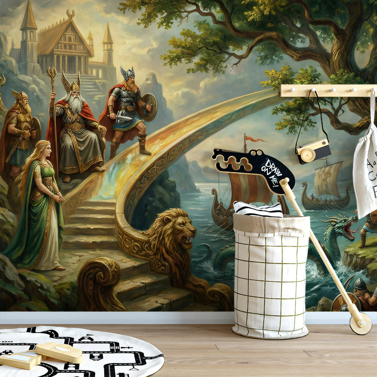 Norse Mythology Mural Wallpaper — Epic Viking Legend Scene Mural Wallpaper - room preview 03