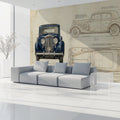 Vintage Automotive Blueprint Mural Wallpaper in Sepia and Navy Mural Wallpaper - room preview 03