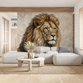 Regal Lion Portrait Mural Wallpaper — Baroque Damask Design Mural Wallpaper - room preview 03