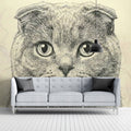 Scottish Fold Cat Illustration Mural Wallpaper — Hand-Drawn Style Mural Wallpaper - room preview 03