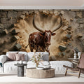 Charging Bull Brick Wall Mural Wallpaper —Dynamic Animal Design Mural Wallpaper - room preview 03
