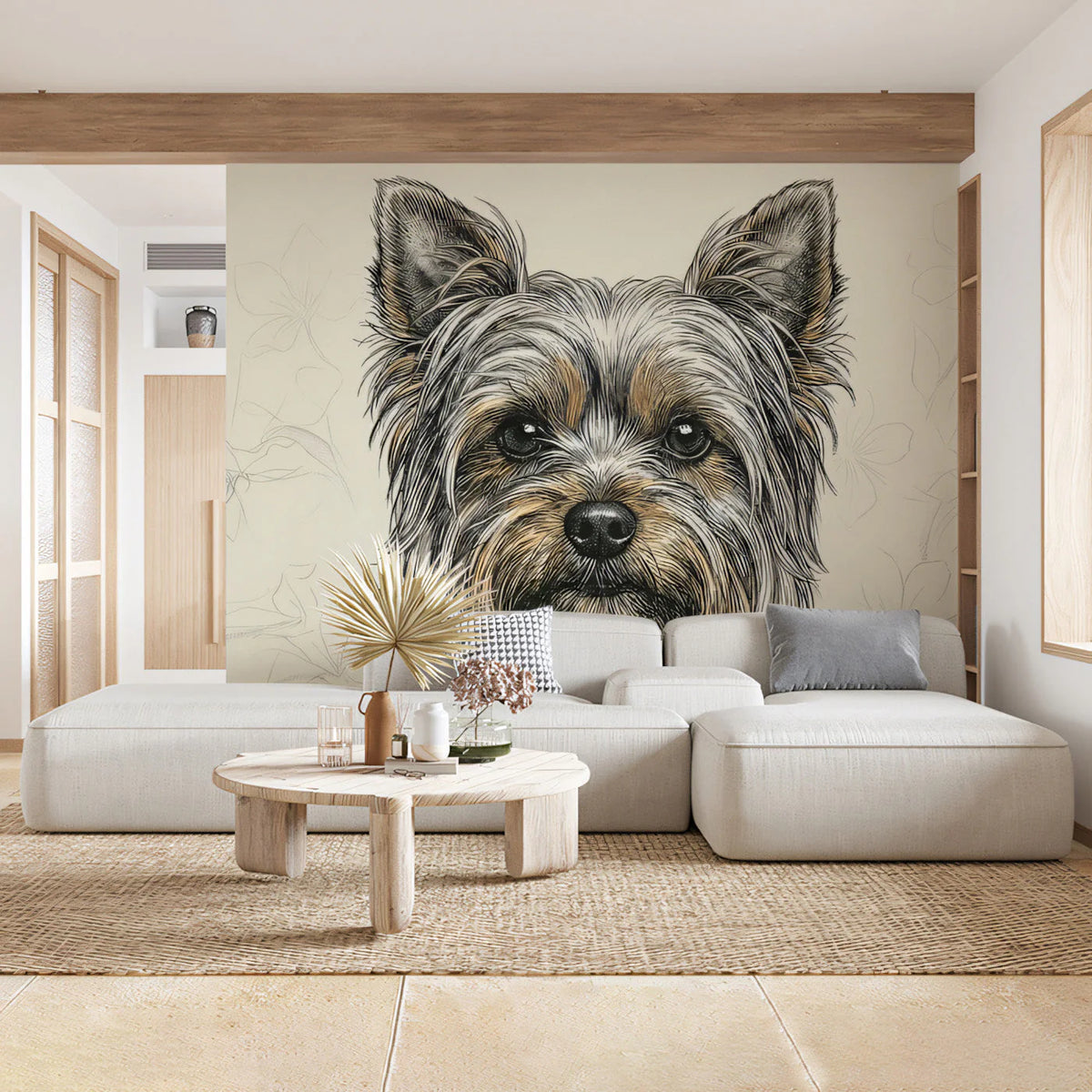 Yorkshire Terrier Sketch Mural Wallpaper — Hand-Drawn Pet Portrait Mural Wallpaper - room preview 03