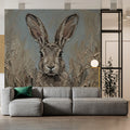 Rustic Hare Oil Painting Mural Wallpaper — Textured Nature Scene Mural Wallpaper - room preview 03