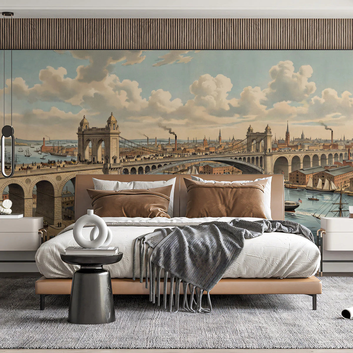 Vintage Industrial Cityscape Mural Wallpaper — Architectural Print Mural Wallpaper - room preview 03