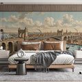 Vintage Industrial Cityscape Mural Wallpaper — Architectural Print Mural Wallpaper - room preview 03