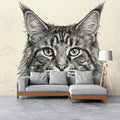 Maine Coon Portrait Mural Wallpaper — Fine Line Ink Illustration Mural Wallpaper - room preview 03
