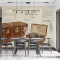 Vintage Travel Trunk Mural Wallpaper — Classic Sketch Illustration Mural Wallpaper - room preview 03
