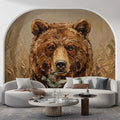 Grizzly Bear Oil Painting Mural Wallpaper in Earthy Tones Mural Wallpaper - room preview 03