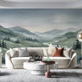 Midnight River Landscape Mural Wallpaper — Watercolor Art Mural Wallpaper - room preview 03