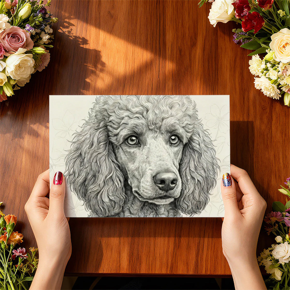 Poodle Portrait Mural Wallpaper in Fine Charcoal Line Art Mural Wallpaper - room preview 03