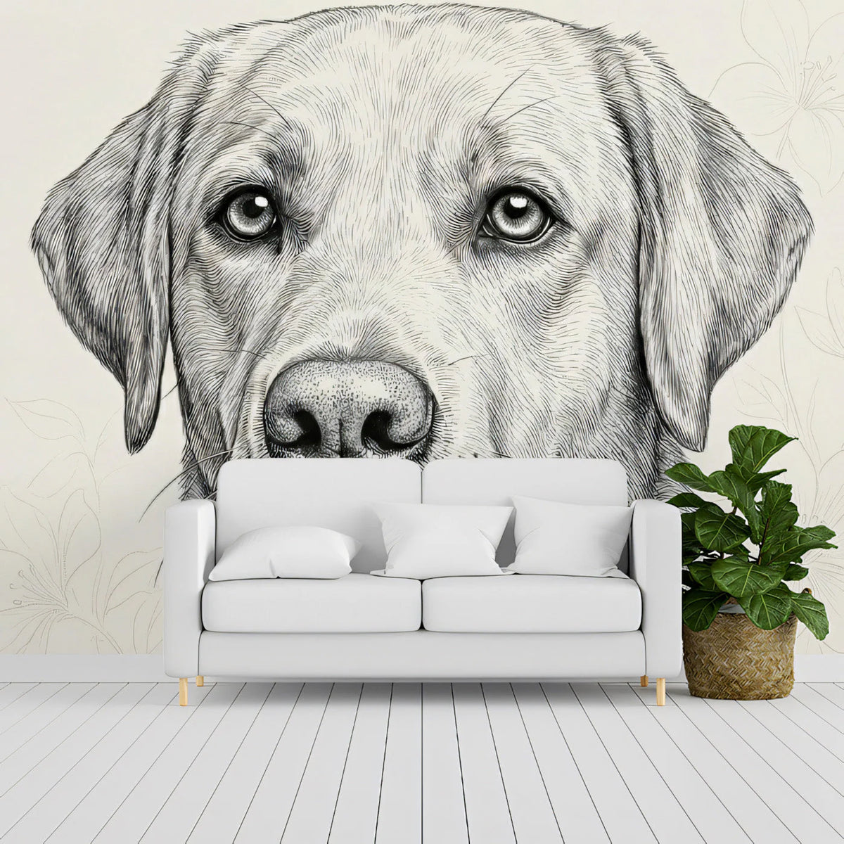 Labrador Portrait Mural Wallpaper — Hand-Drawn Sketch Mural Wallpaper - room preview 03