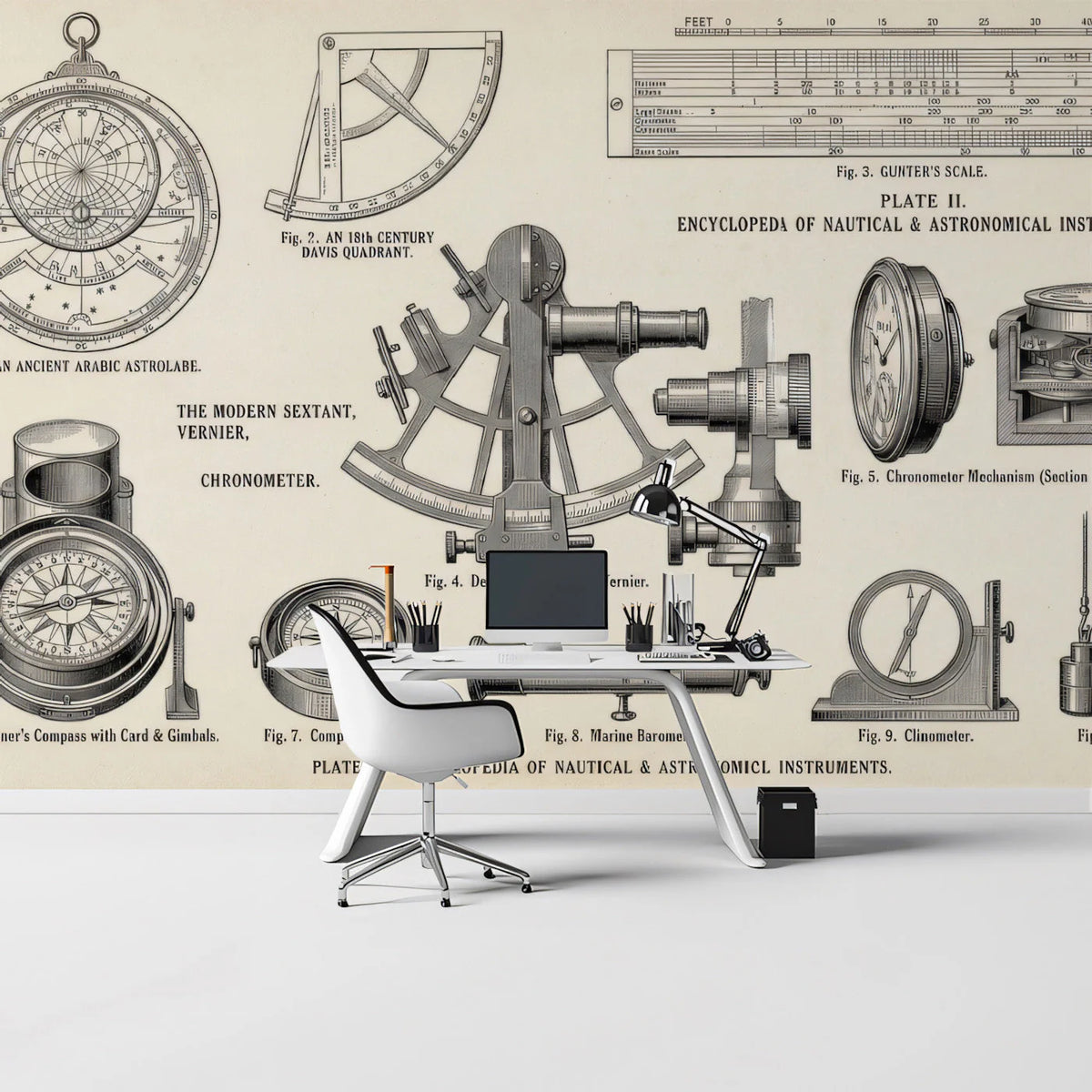 Nautical Instrument Encyclopedia Mural Wallpaper — Vintage Aesthetic Mural Wallpaper - room preview 03