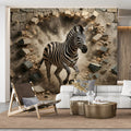 Zebra Breaking Through Brick Wall Mural Wallpaper - room preview 03