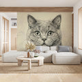 Cat Portrait Sketch Mural Wallpaper — Artistic Line Art Design Mural Wallpaper - room preview 03