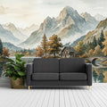 Alpine Lake Watercolor Mural Wallpaper — Scenic Mountain Landscape Mural Wallpaper - room preview 03
